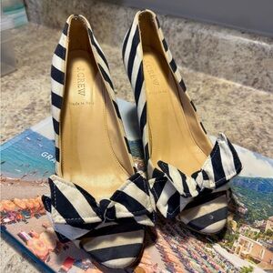 J. Crew Navy and White Striped Heels